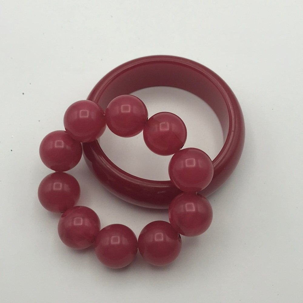 Set of 2 Vintage Pink Bracelets Beaded and Solid